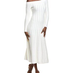 Lela Rose Off-The-Shoulder Long-Sleeve Pointelle Knit Godet Maxi Dress